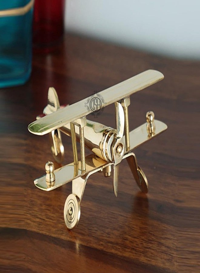 DSH Brass Aeroplane Model Showpiece, Antique Table Top Miniature Decorative Showpiece for Home Decor & Office Table with Gold, Glossy and Shiny Finish - Image 2